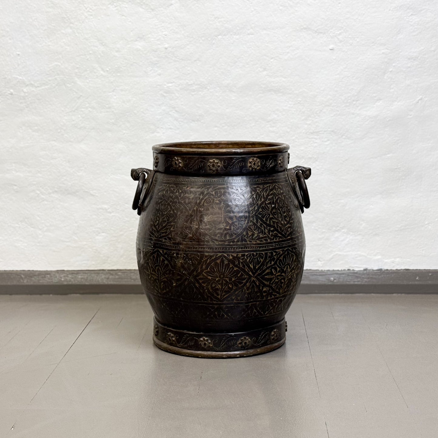 Etched Brass Pot with Handles