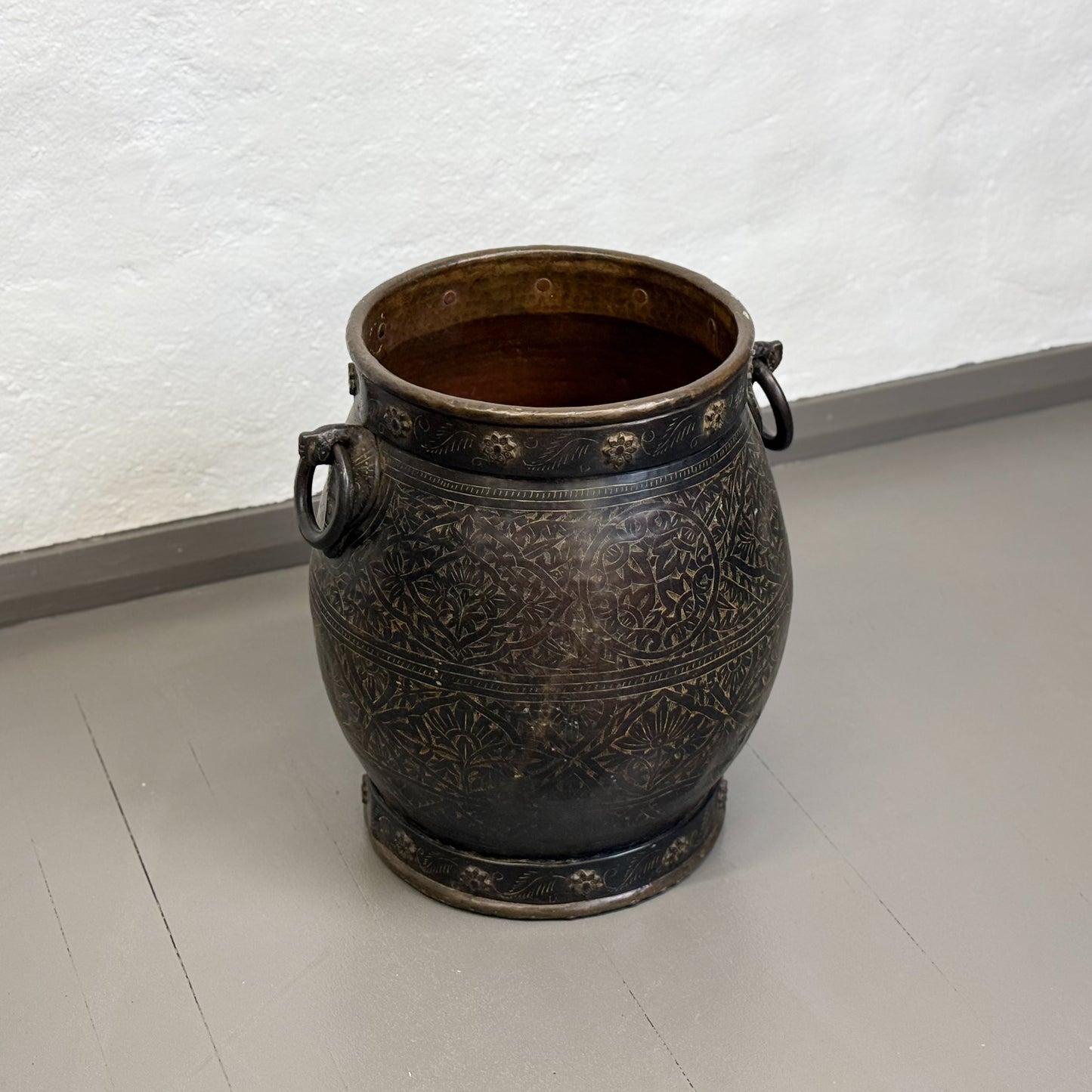 Etched Brass Pot with Handles