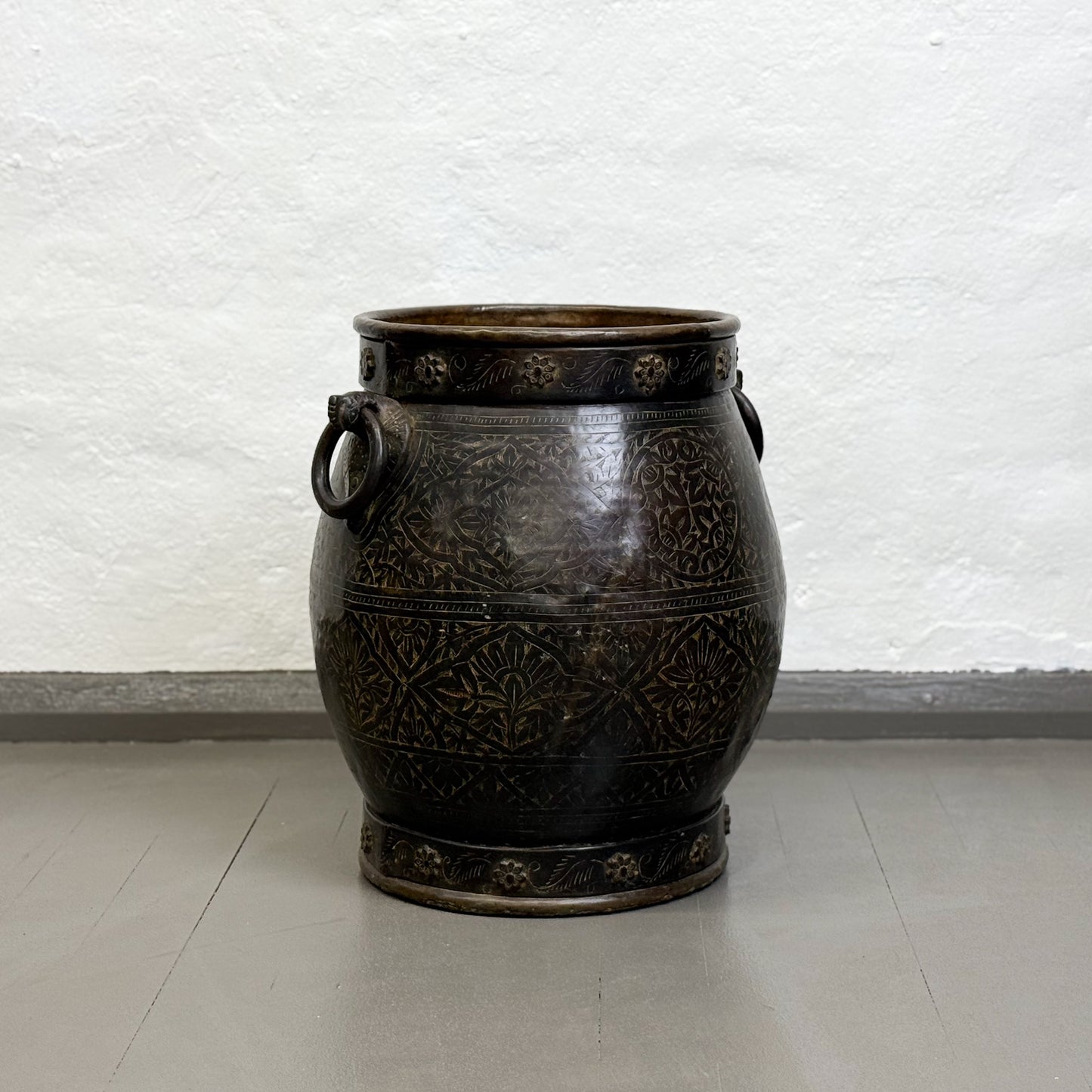 Etched Brass Pot with Handles