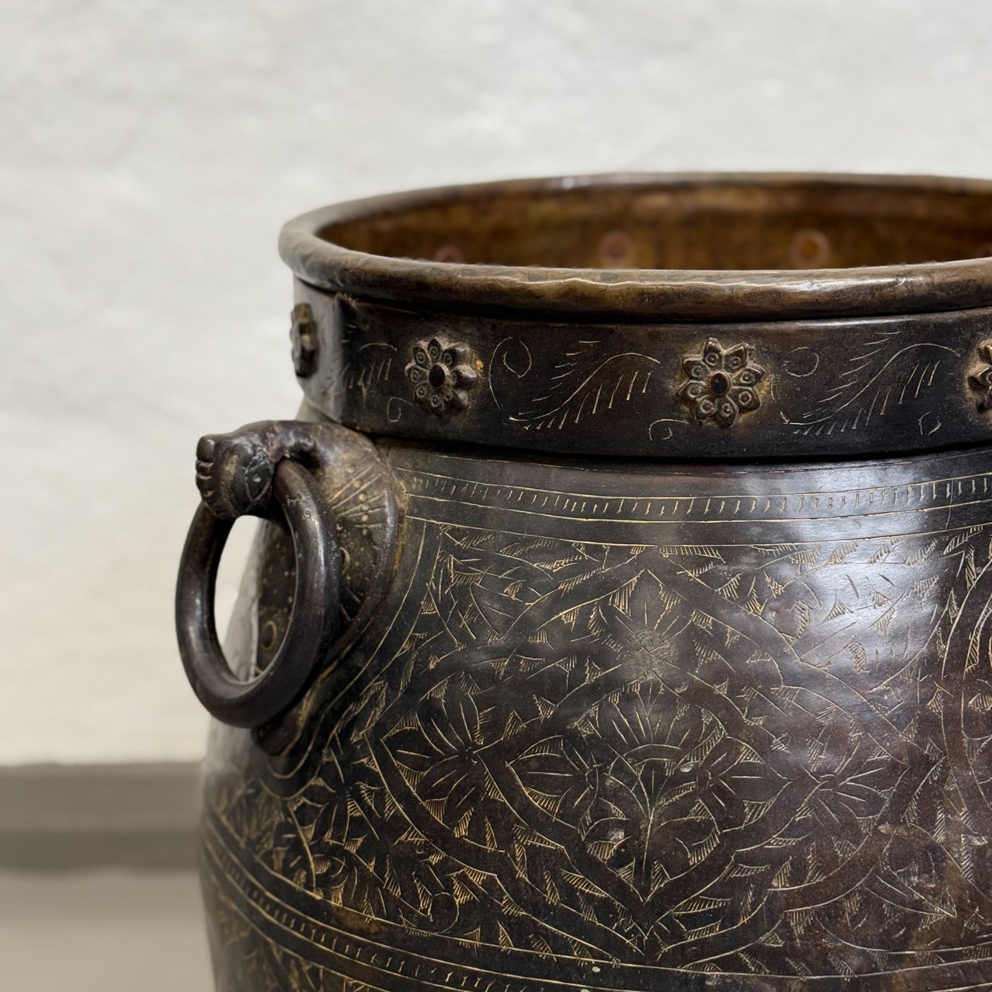 Etched Brass Pot with Handles