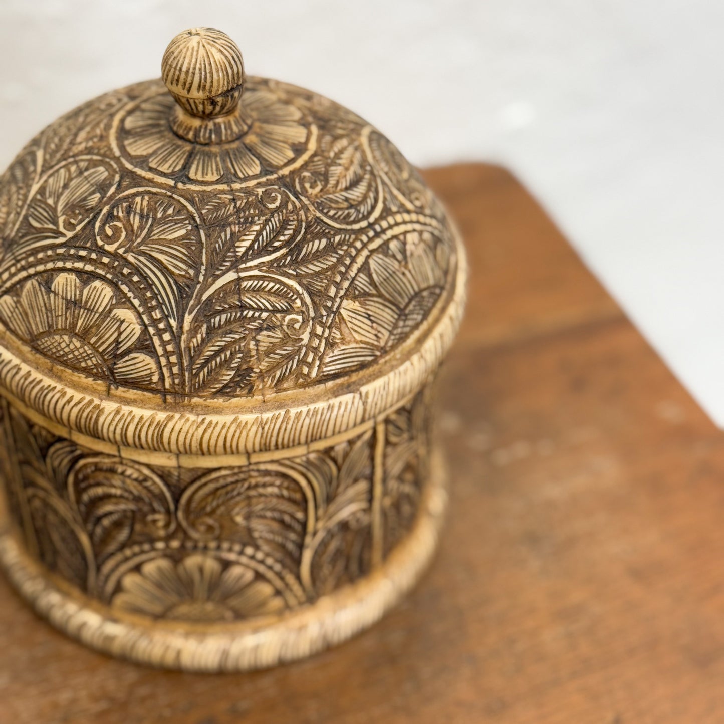 Round Carved Bone Box