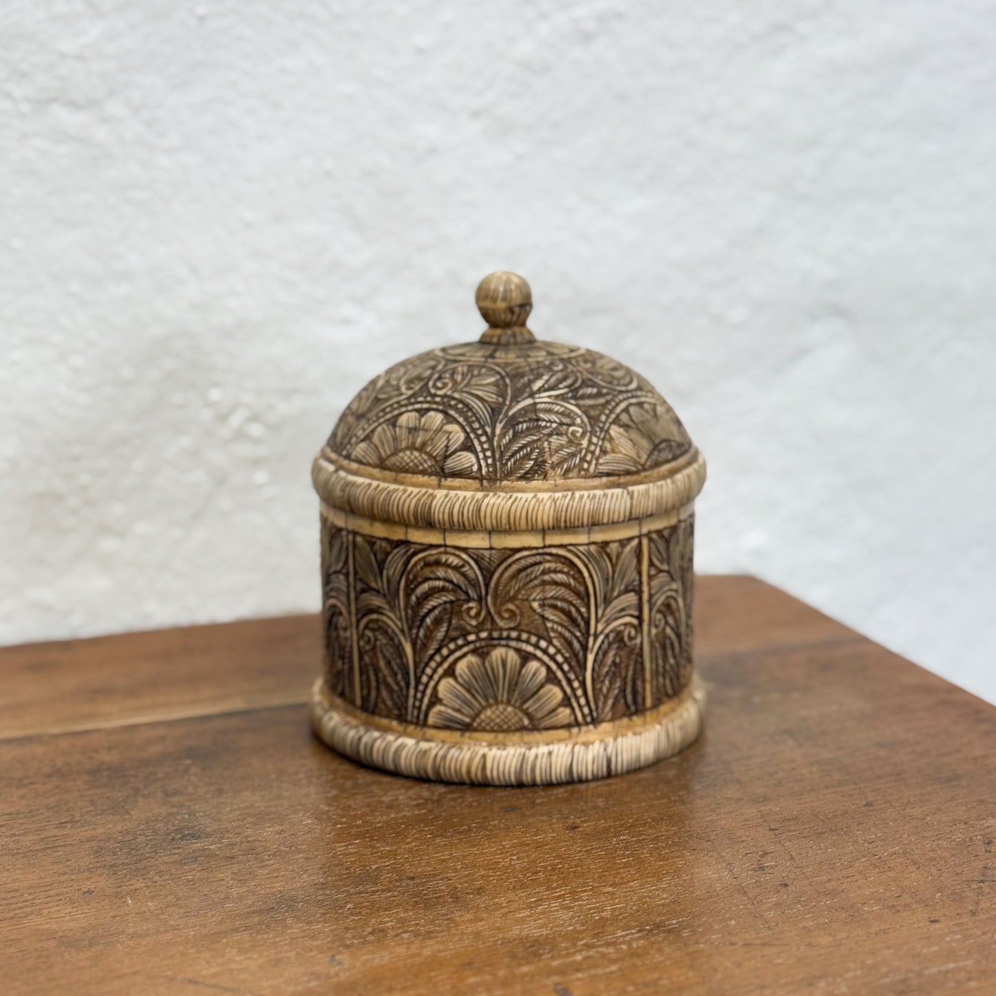 Round Carved Bone Box