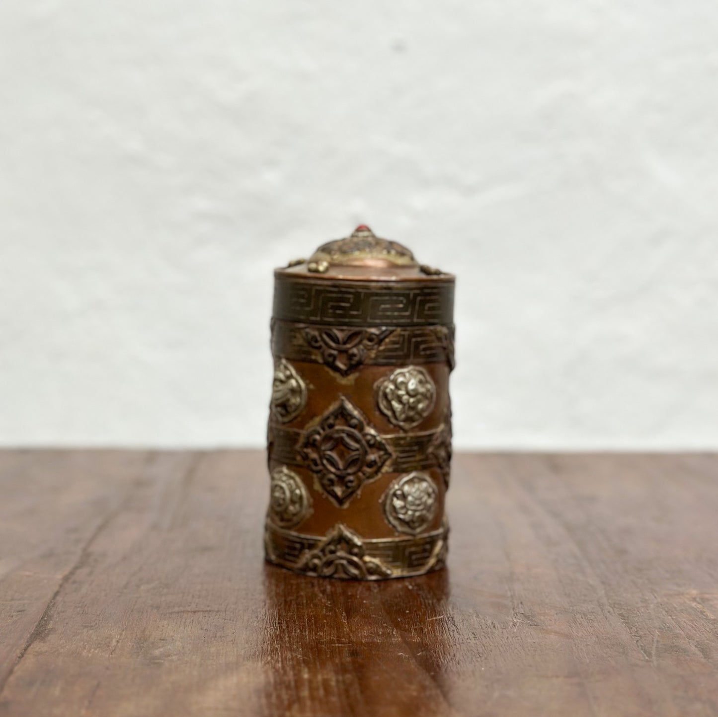 Embellished Copper & Bronze Nepalese Rice Container