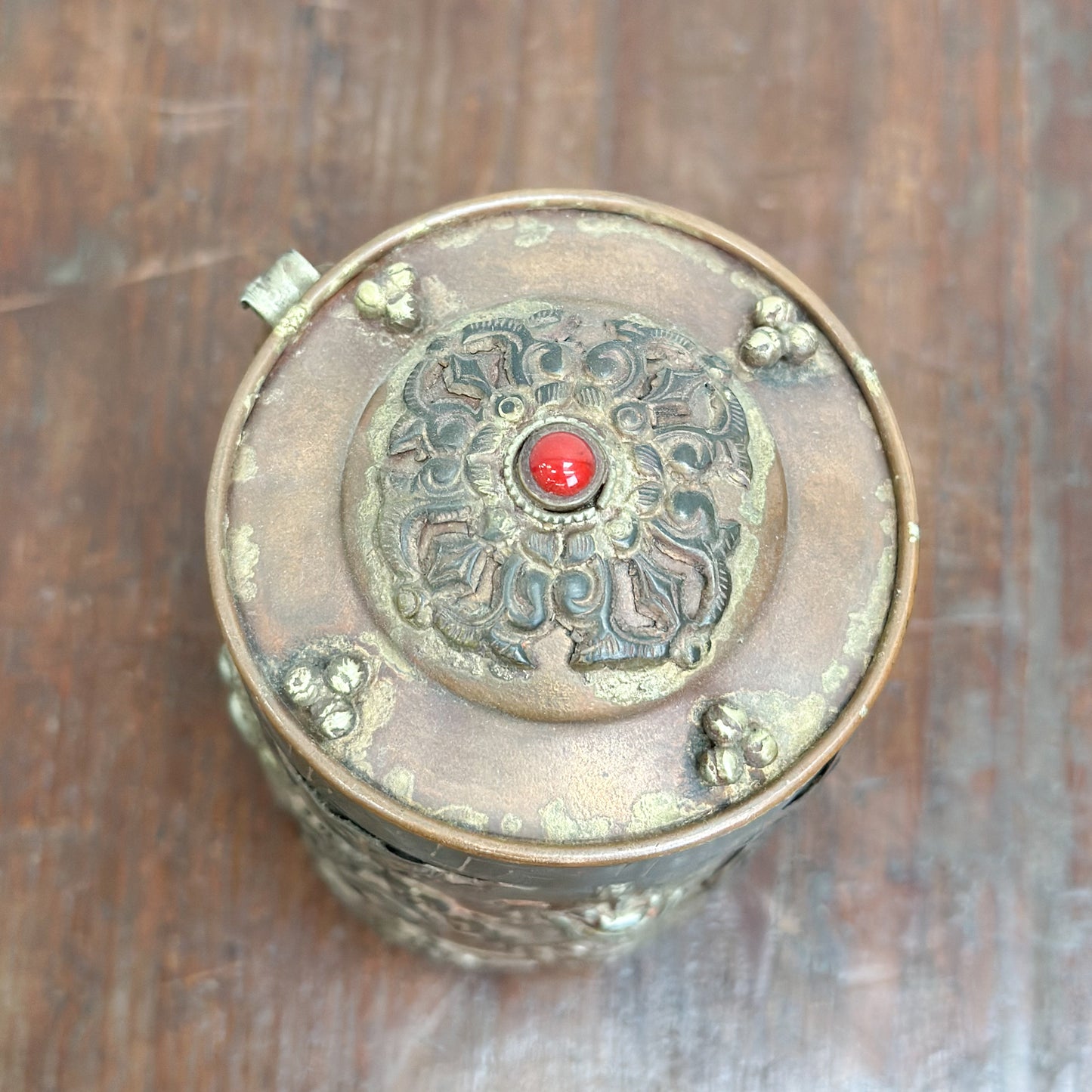 Embellished Copper & Bronze Nepalese Rice Container