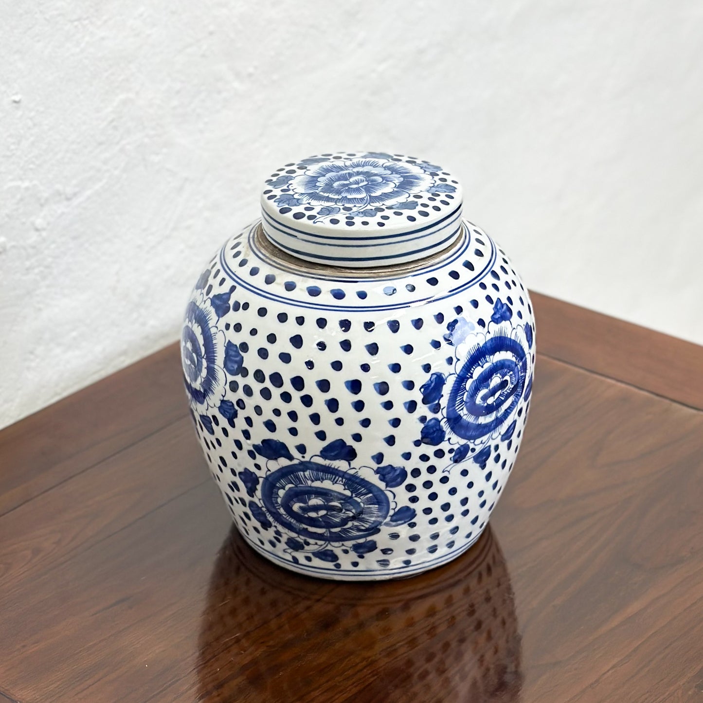 Peonies & Dots Porcelain Ginger Jar