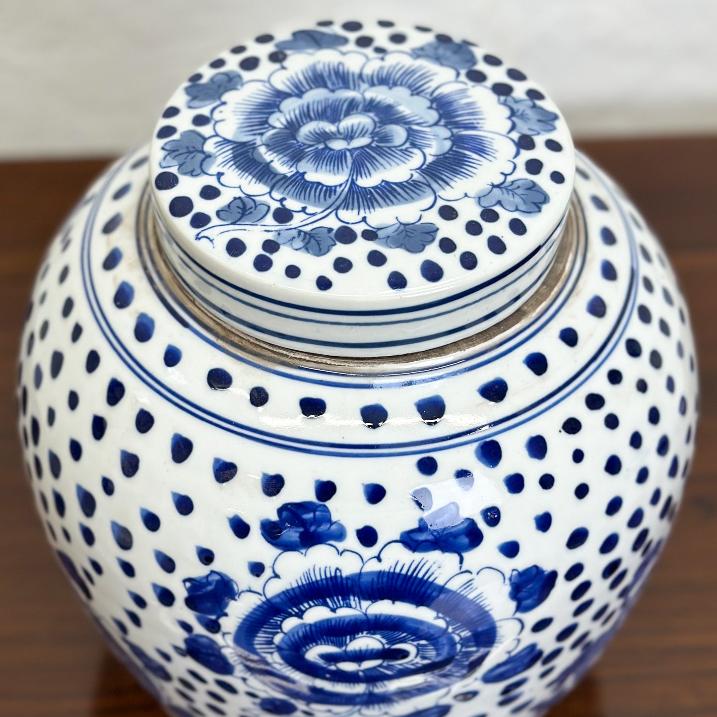 Peonies & Dots Porcelain Ginger Jar