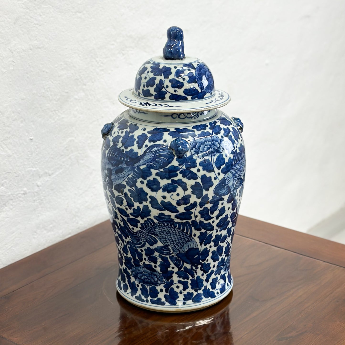 Fish & Flower Porcelain Temple Jar