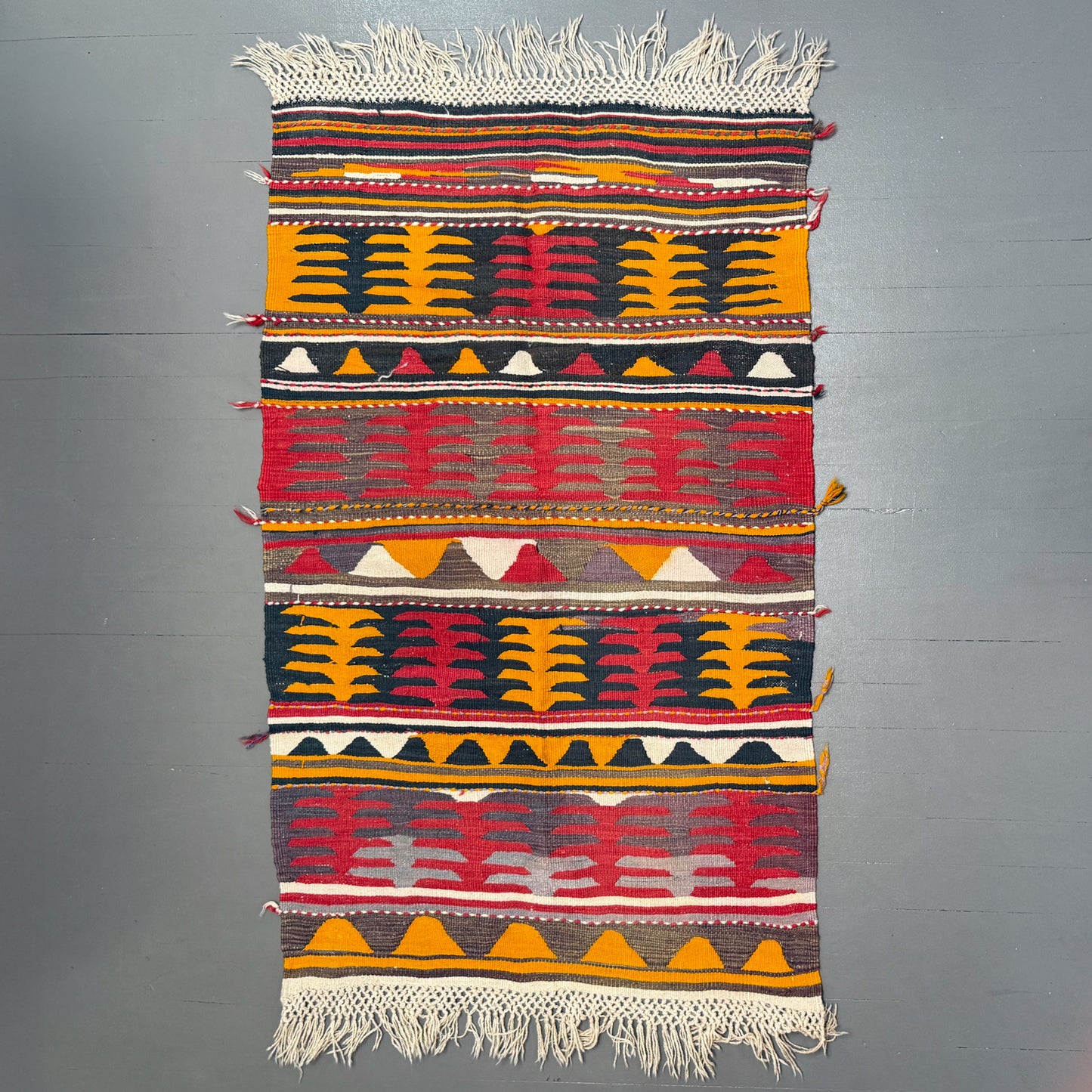 Fringed Vintage Avanos Turkish Kilim Rug