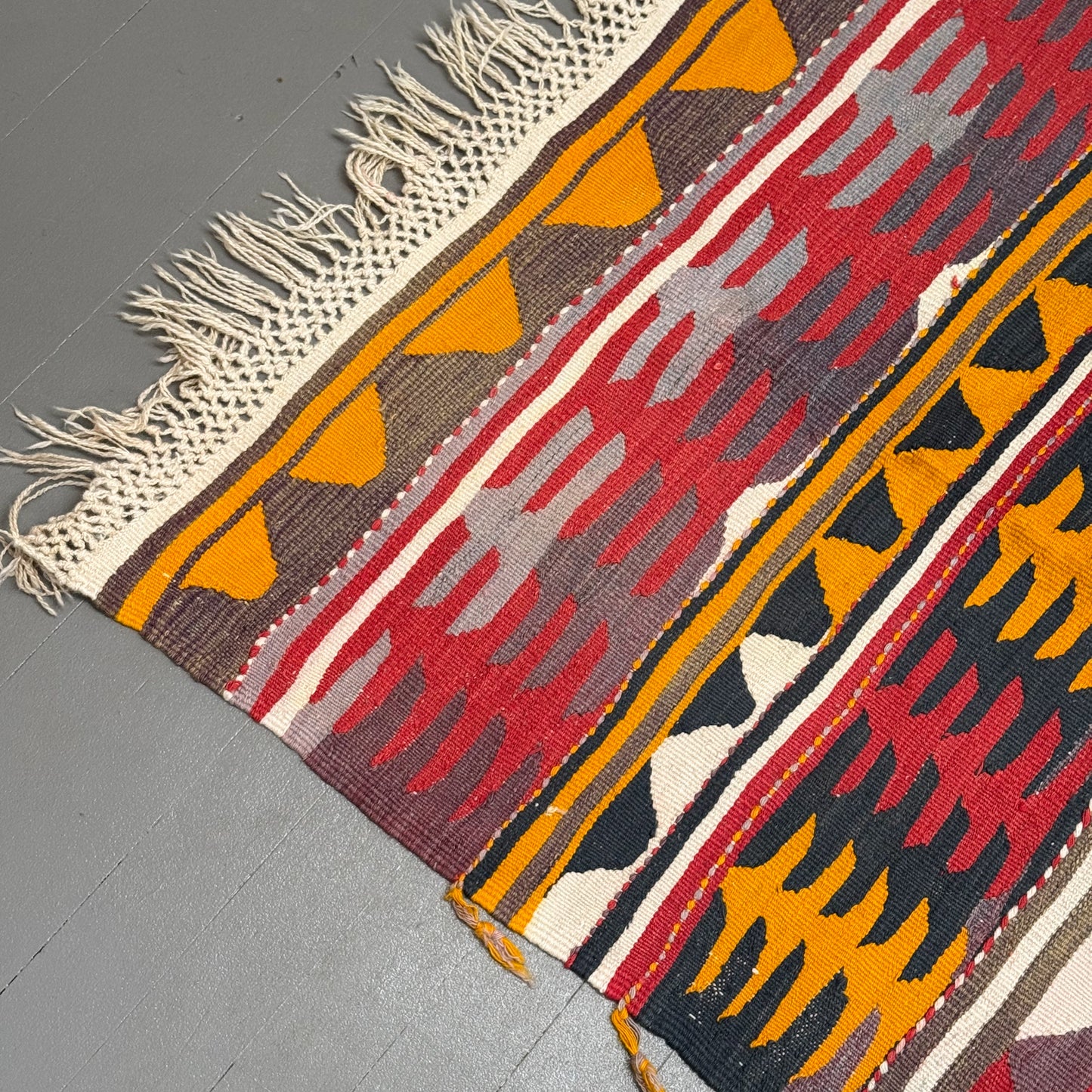 Fringed Vintage Avanos Turkish Kilim Rug