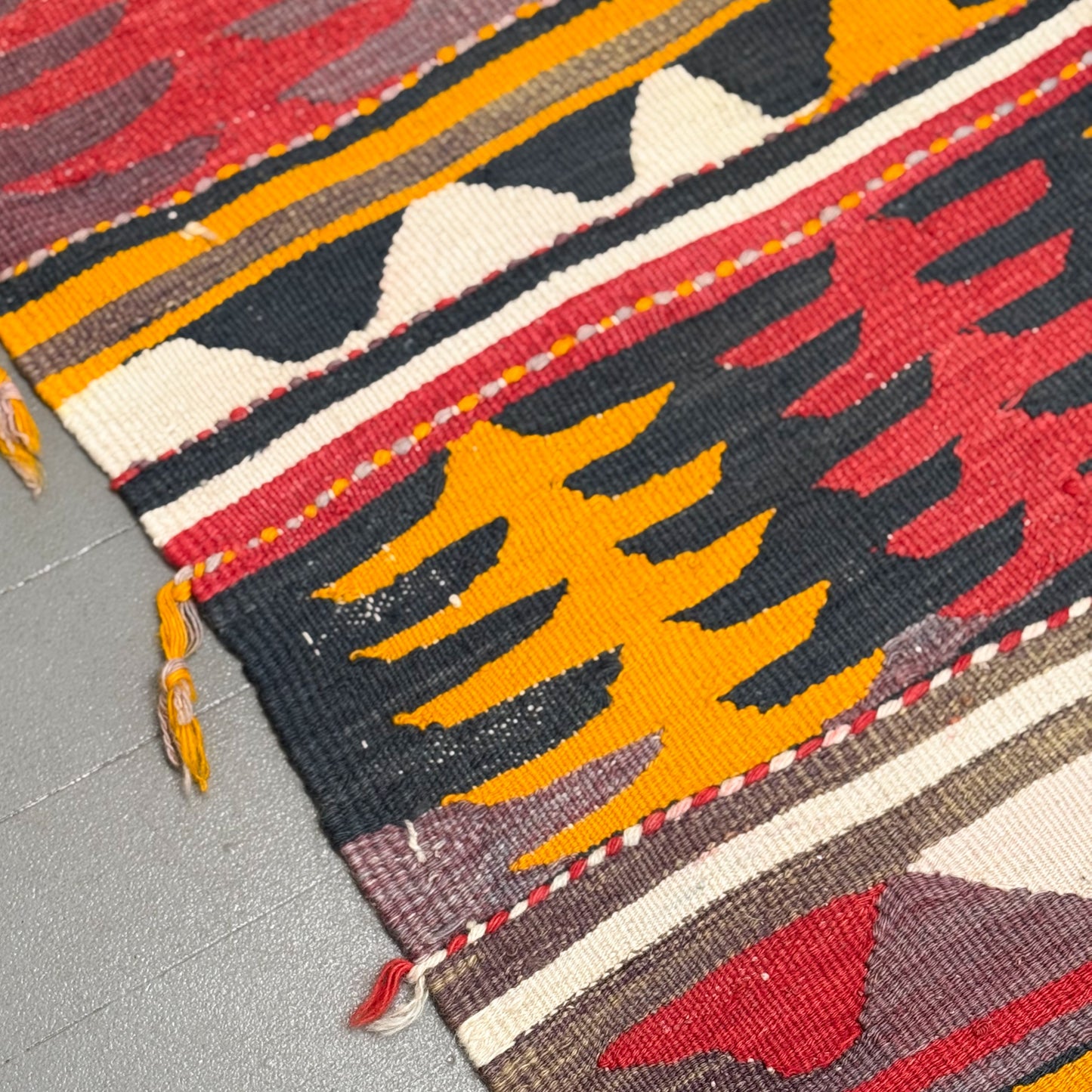 Fringed Vintage Avanos Turkish Kilim Rug